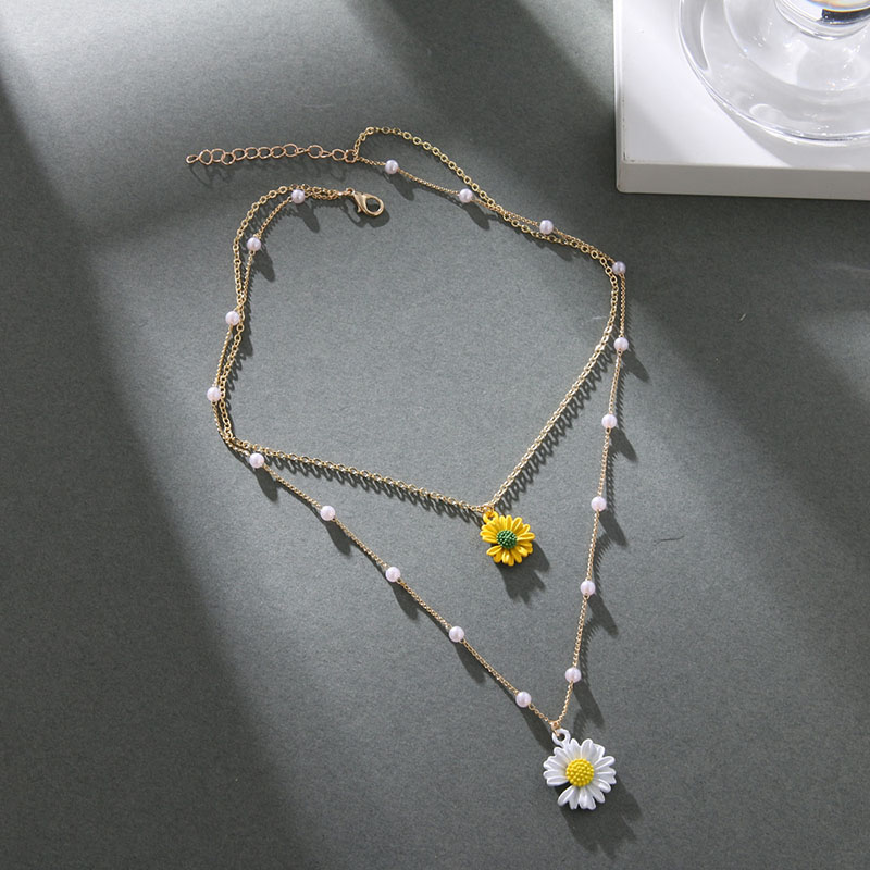 Daisy Pearl Beaded Chain Layered Necklace Gold With Street Luxury Shine - Image 6
