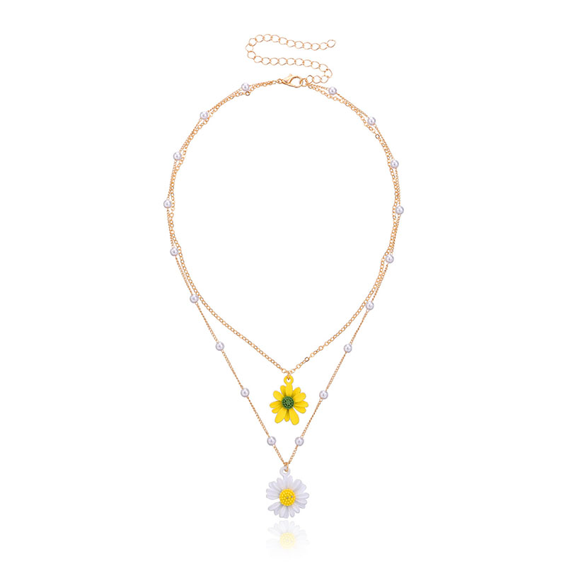 Daisy Pearl Beaded Chain Layered Necklace Gold With Street Luxury Shine - Image 7