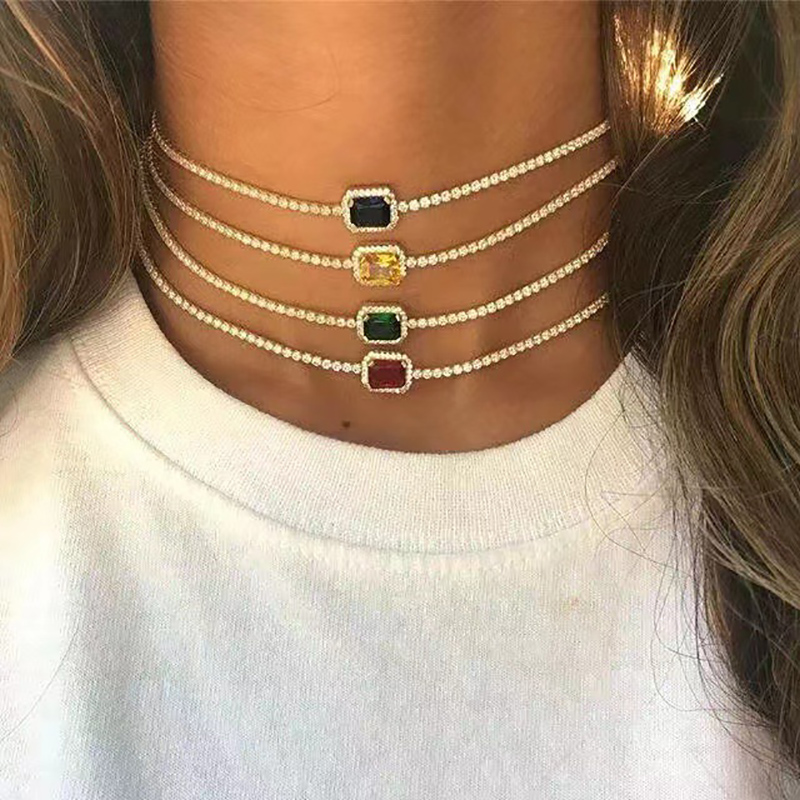 Multicolor Square Tennis Chain In White Gold With Iced Out Shine - Image 3