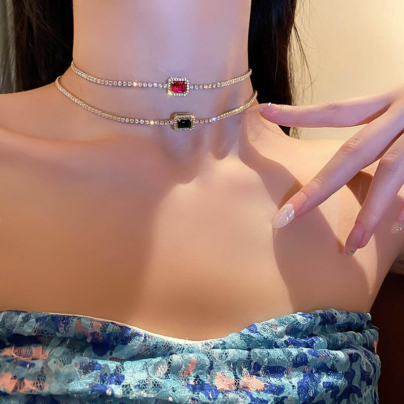 Multicolor Square Tennis Chain In White Gold With Iced Out Shine - Image 7