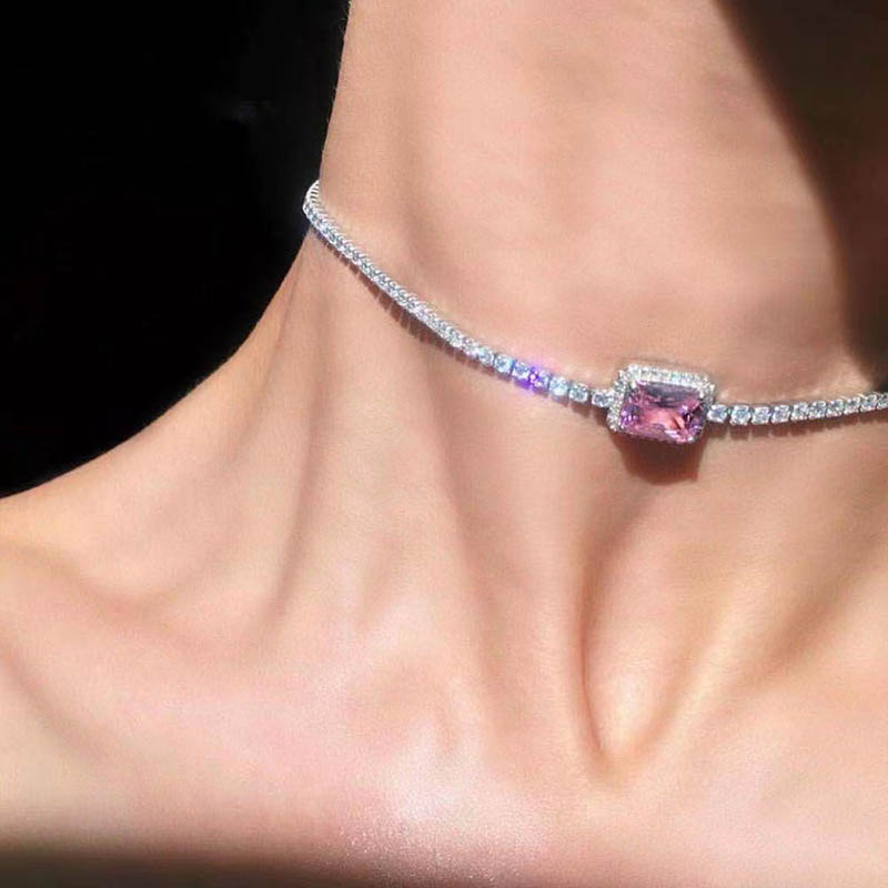 Multicolor Square Tennis Chain In White Gold With Iced Out Shine