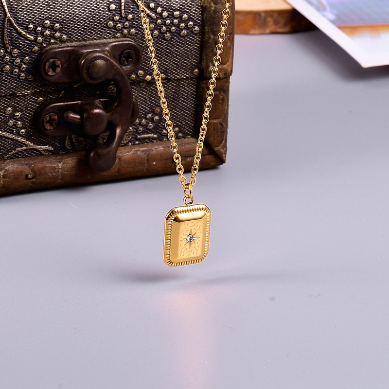 Octagram Embossed Stainless Steel Square Necklace With Street Luxury Shine - Image 4