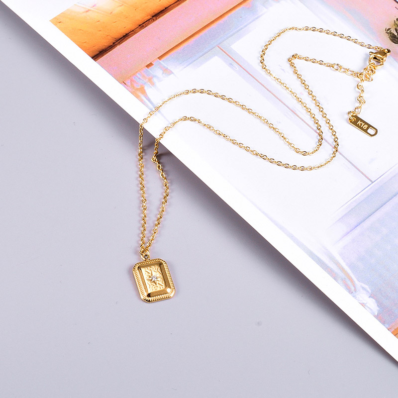 Octagram Embossed Stainless Steel Square Necklace With Street Luxury Shine - Image 5
