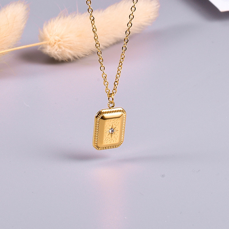 Octagram Embossed Stainless Steel Square Necklace With Street Luxury Shine - Image 6