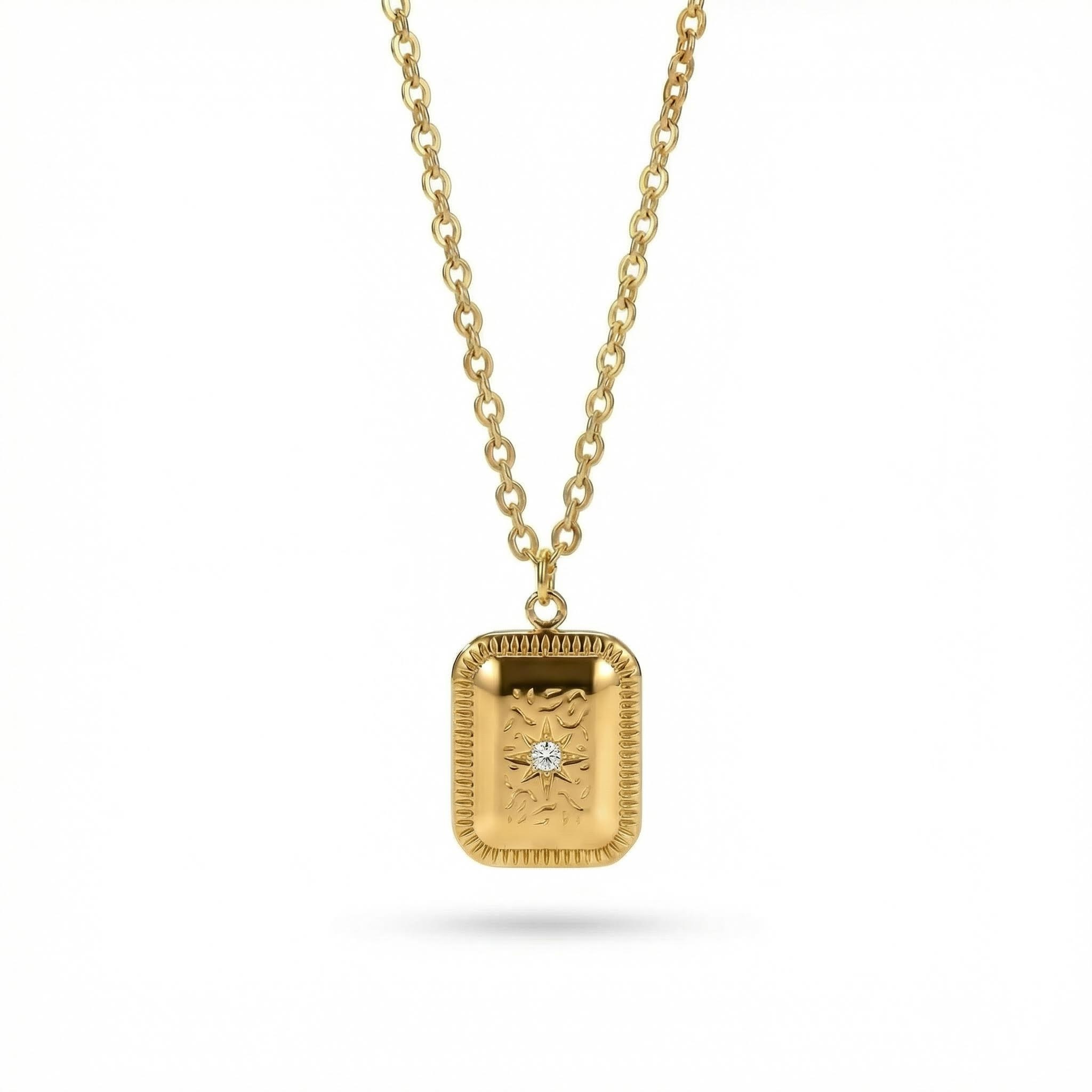 Octagram Embossed Stainless Steel Square Necklace With Street Luxury Shine