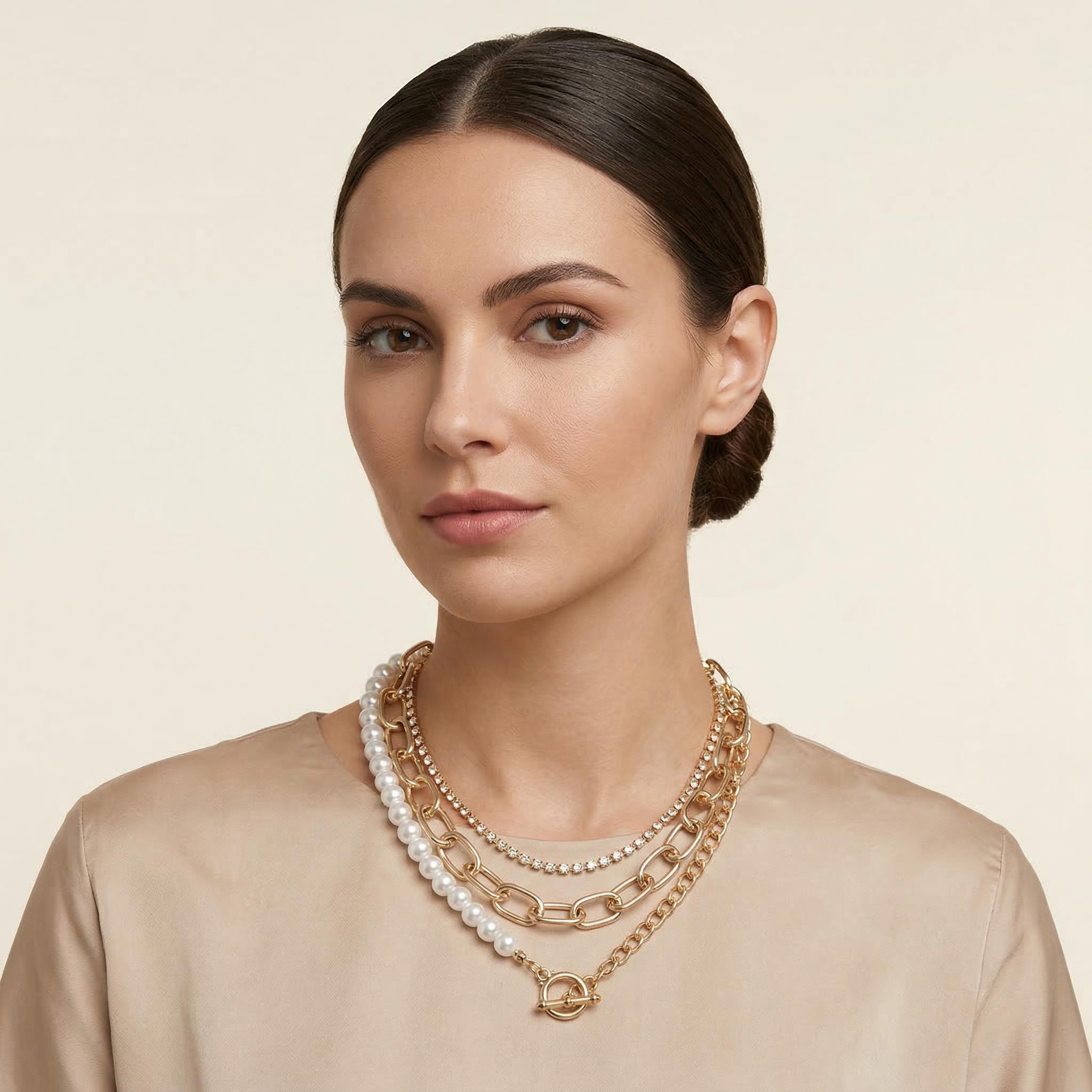 3 Pcs Pearl Tennis Chain Necklace Set Iced Out Shine With Street Luxury - Image 3