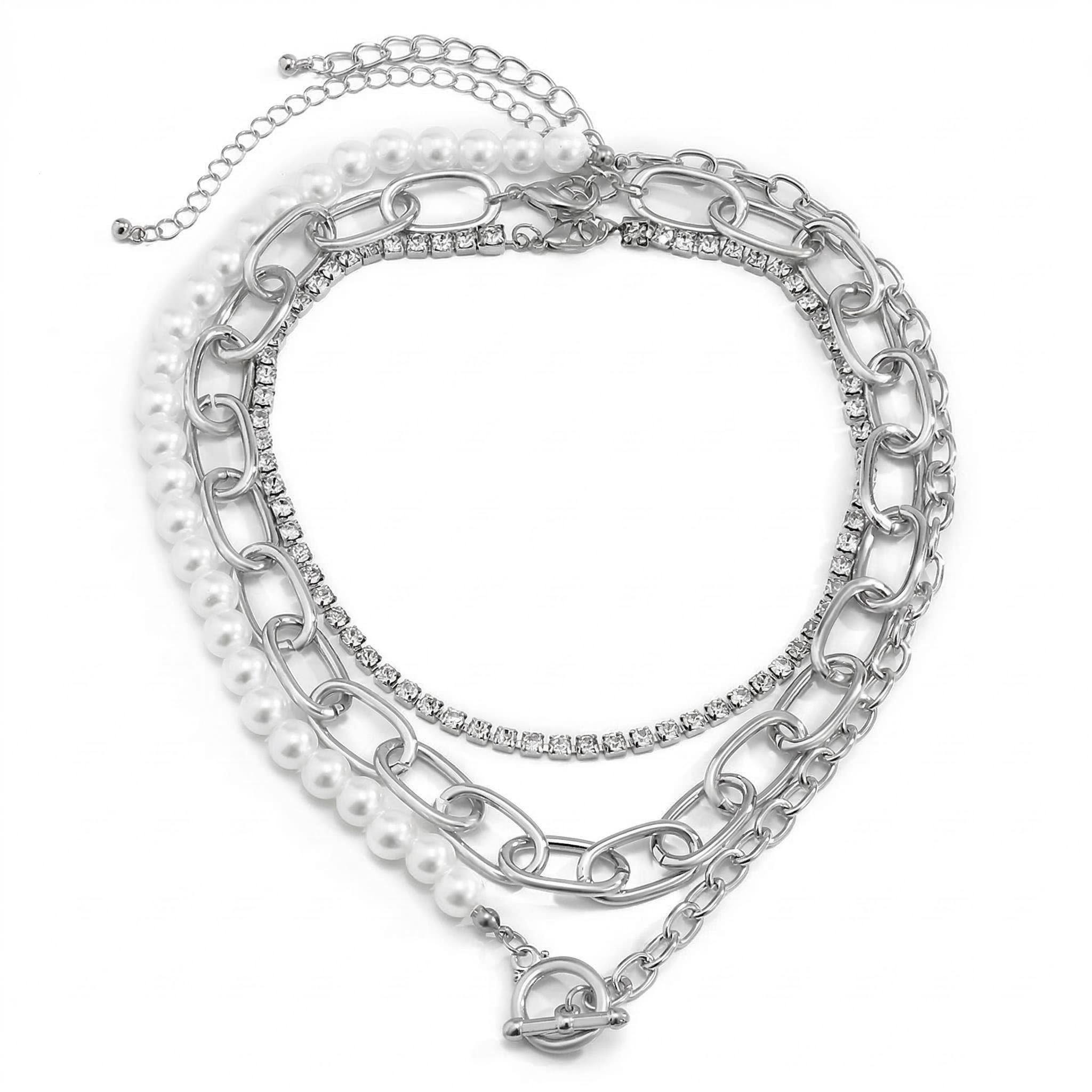 3 Pcs Pearl Tennis Chain Necklace Set Iced Out Shine With Street Luxury - Image 4