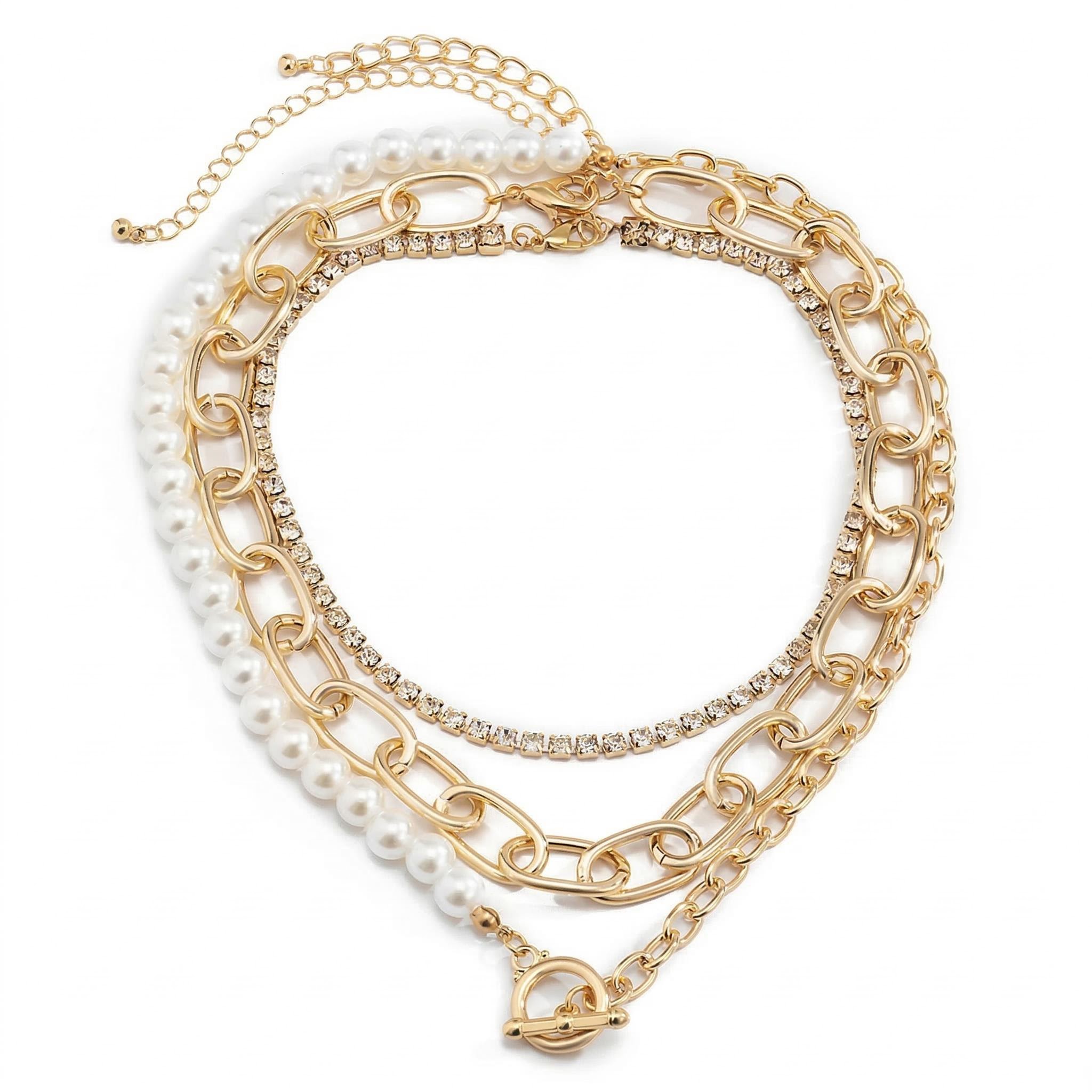 3 Pcs Pearl Tennis Chain Necklace Set Iced Out Shine With Street Luxury