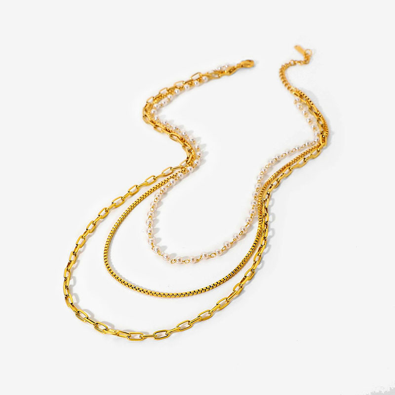 Small Pearl Chain Three-layer Necklace Silver With Street Luxury Shine - Image 6