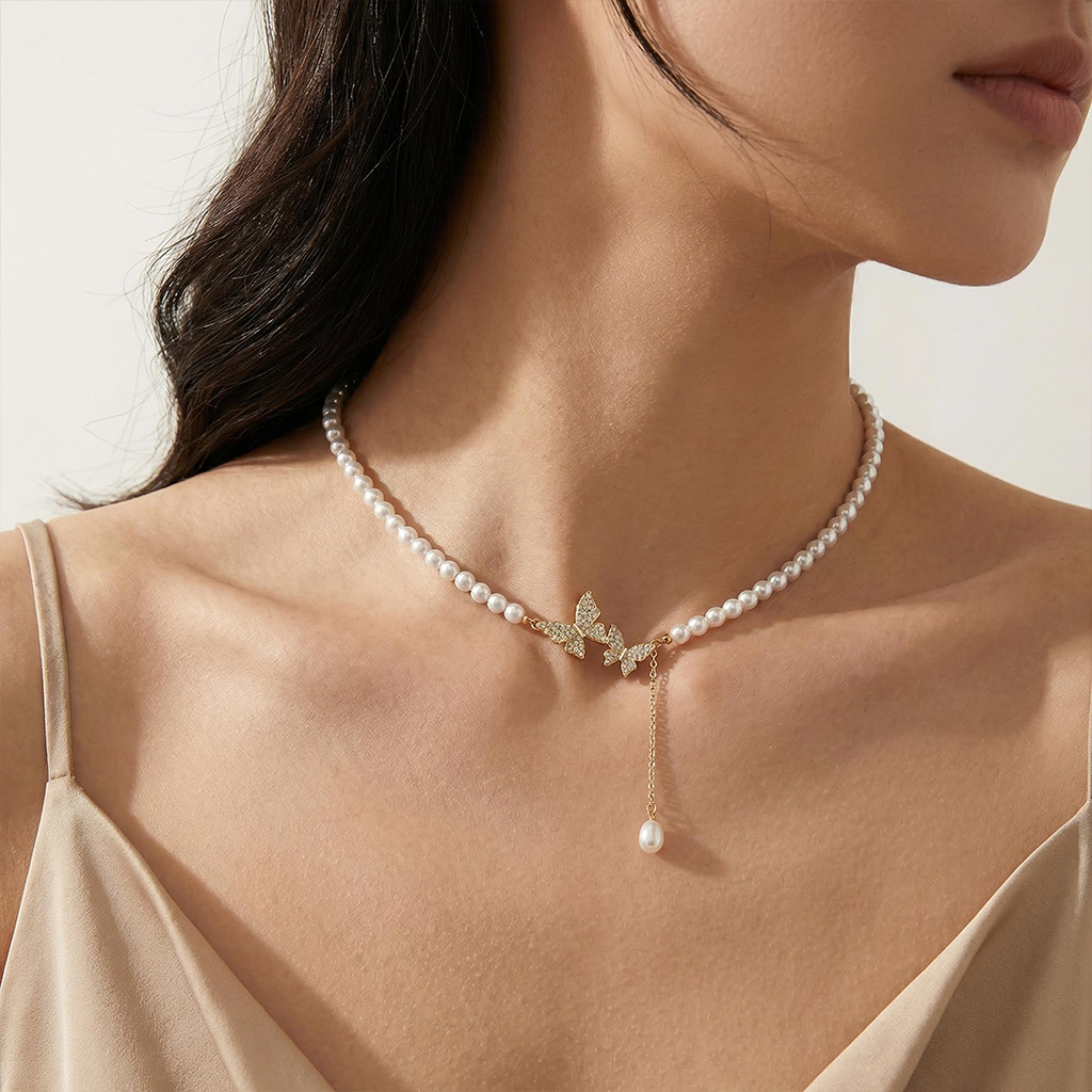 Butterfly Pearl Necklace Bold Statement Style With Street Luxury - Image 3