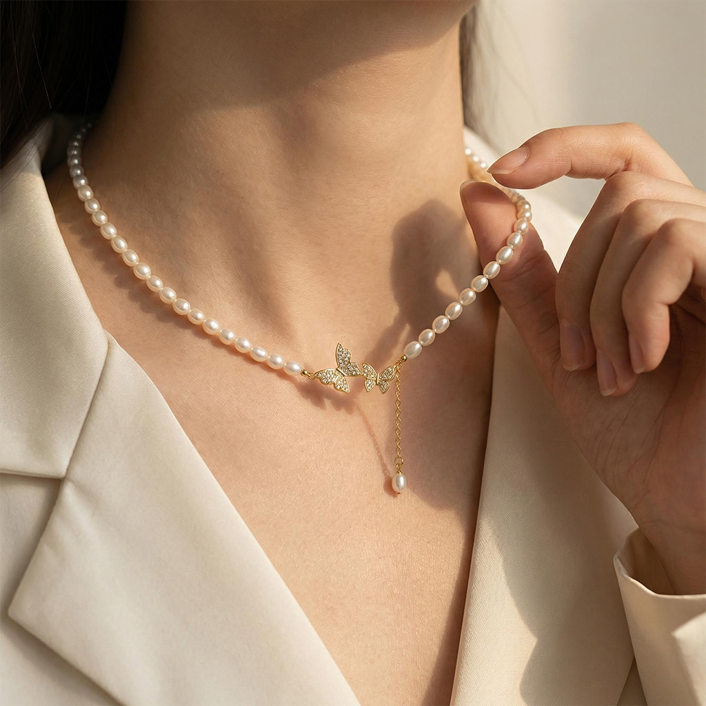 Butterfly Pearl Necklace Bold Statement Style With Street Luxury - Image 6