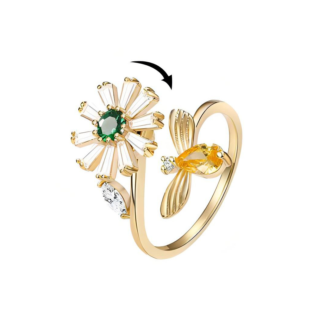 Daisy And Bee Rotatable Anti Stress Anxiety Fidget Ring Gold