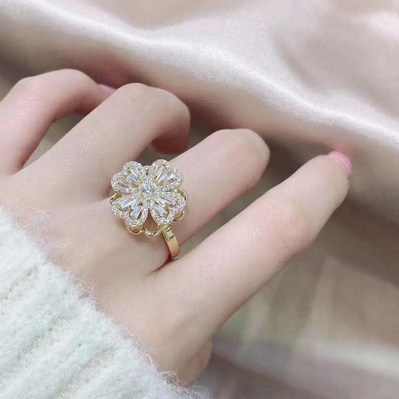 Four Leaf Clover Rotatable Anti-stress Fidget Spinner Open Ring Gold - Image 6