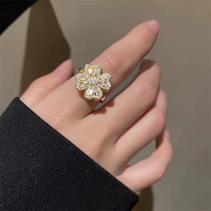 Four Leaf Clover Rotatable Anti-stress Fidget Spinner Open Ring Gold - Image 7