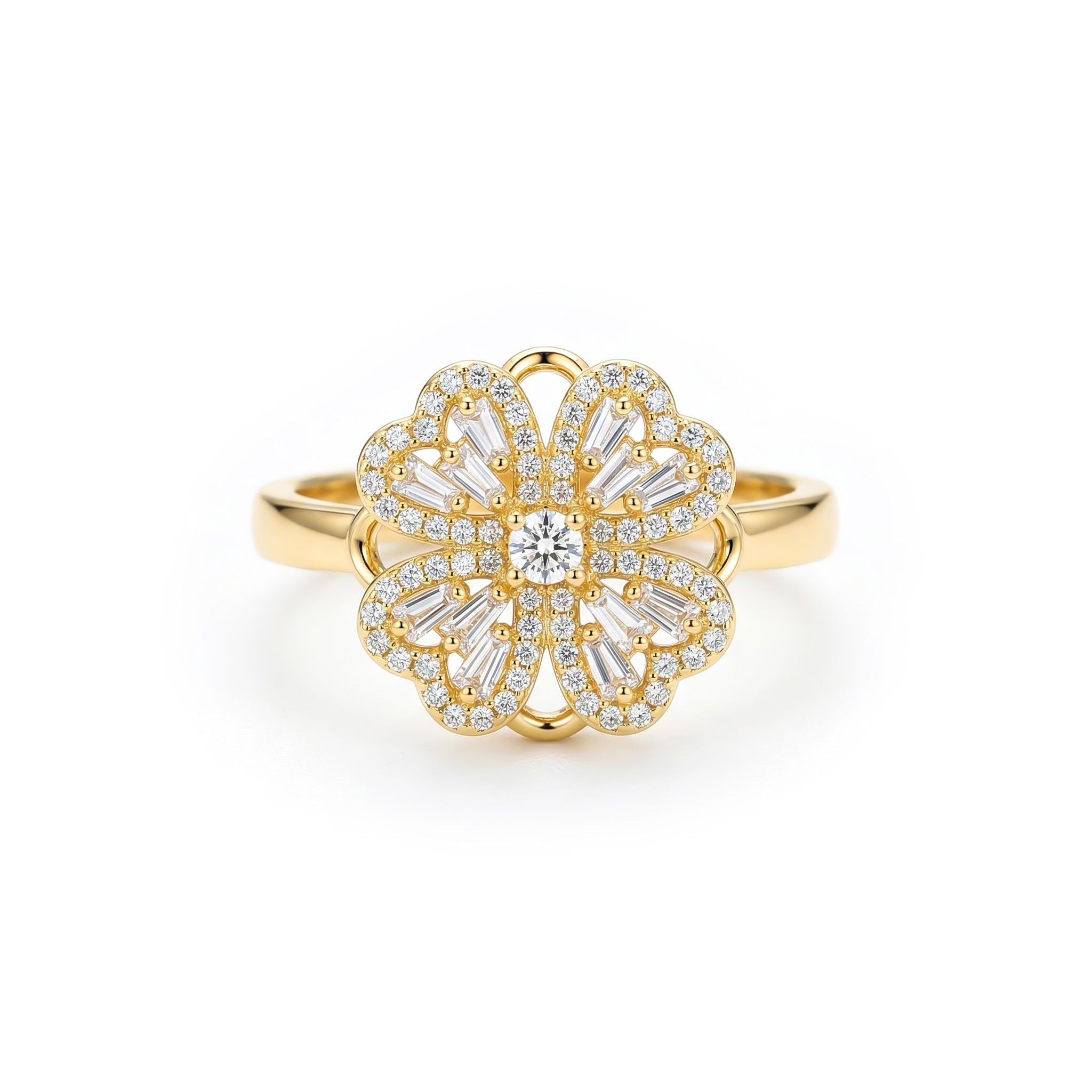 Four Leaf Clover Rotatable Anti-stress Fidget Spinner Open Ring Gold