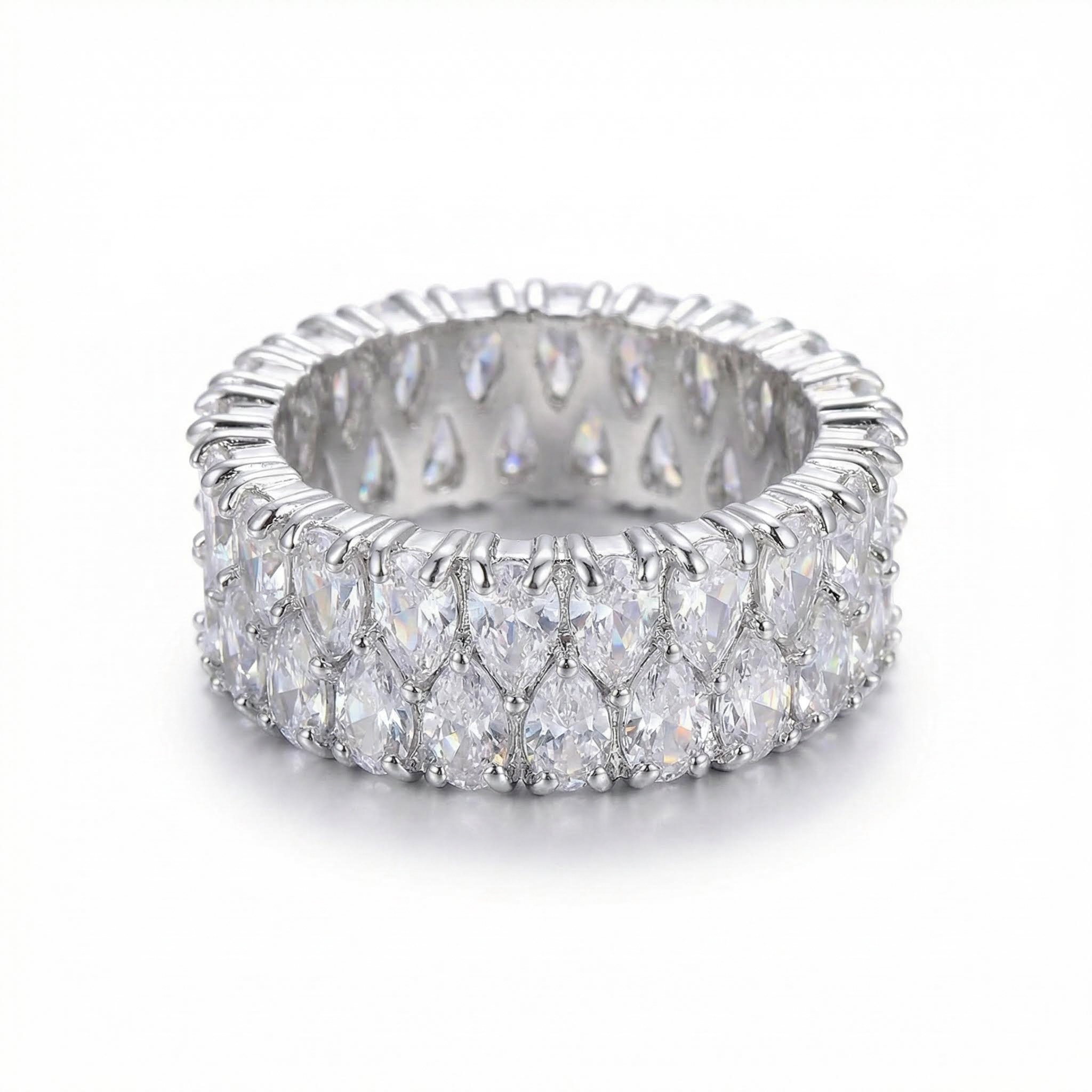 Iced Out Double-row Pear-shaped Cut Ring Gold With Street Luxury Shine