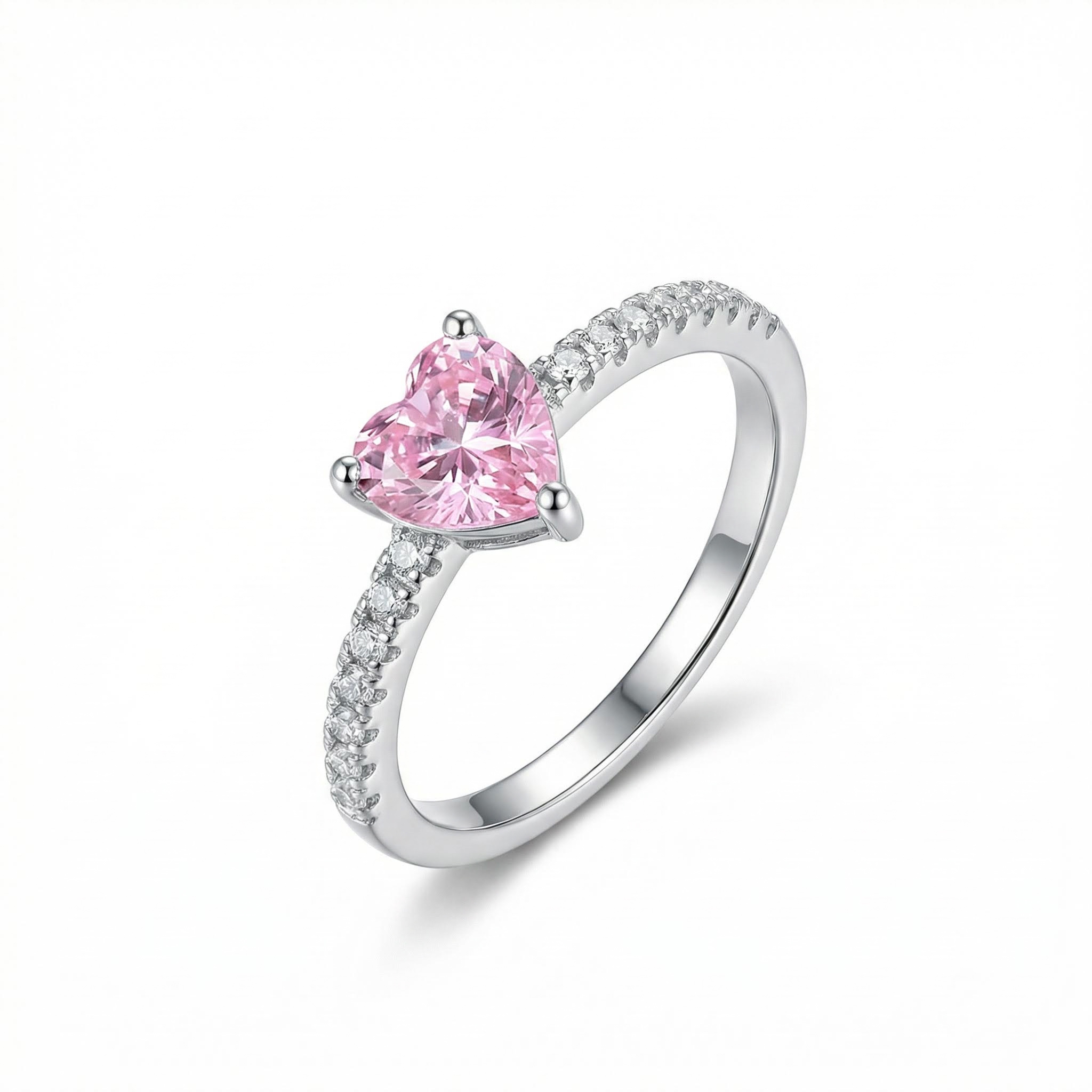 Heart Cut Pink Stone Ring In Sterling Silver With Street Luxury Shine - Image 3