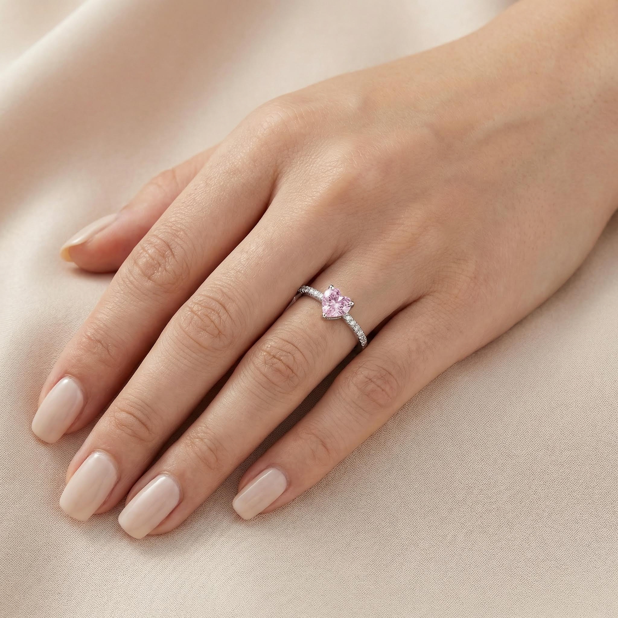 Heart Cut Pink Stone Ring In Sterling Silver With Street Luxury Shine - Image 4