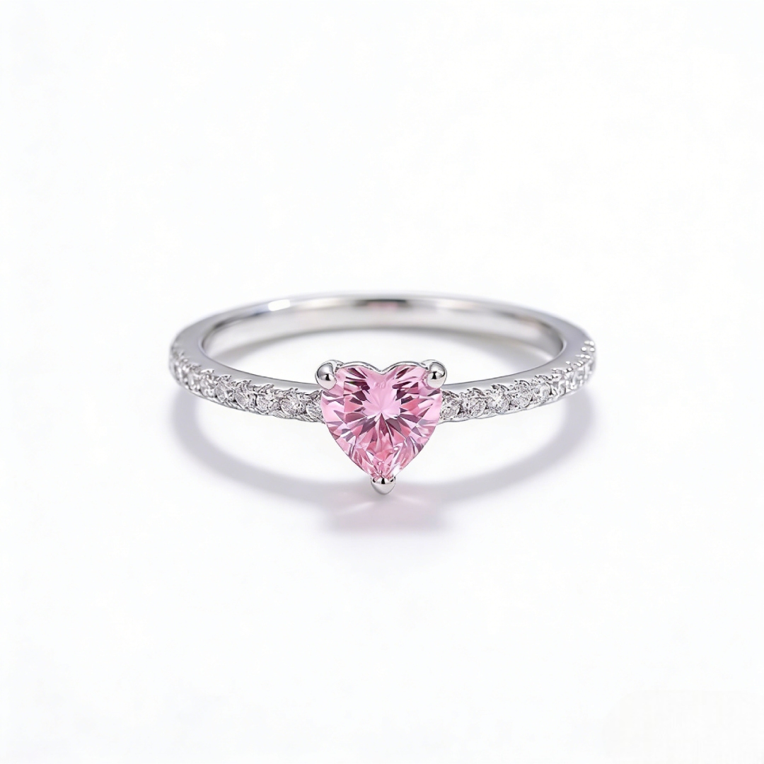 Heart Cut Pink Stone Ring In Sterling Silver With Street Luxury Shine