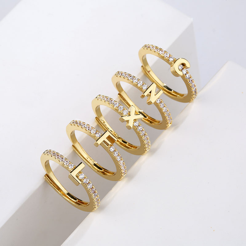 Iced Out Initial Letters Open Ring Gold With Street Luxury Shine - Image 7