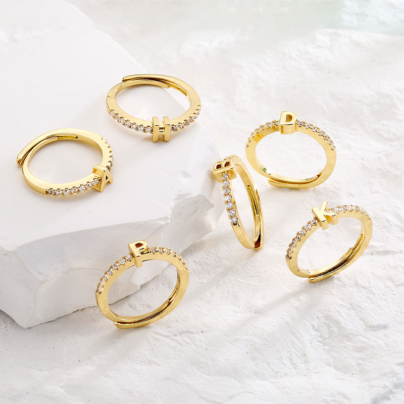 Iced Out Initial Letters Open Ring Gold With Street Luxury Shine - Image 9