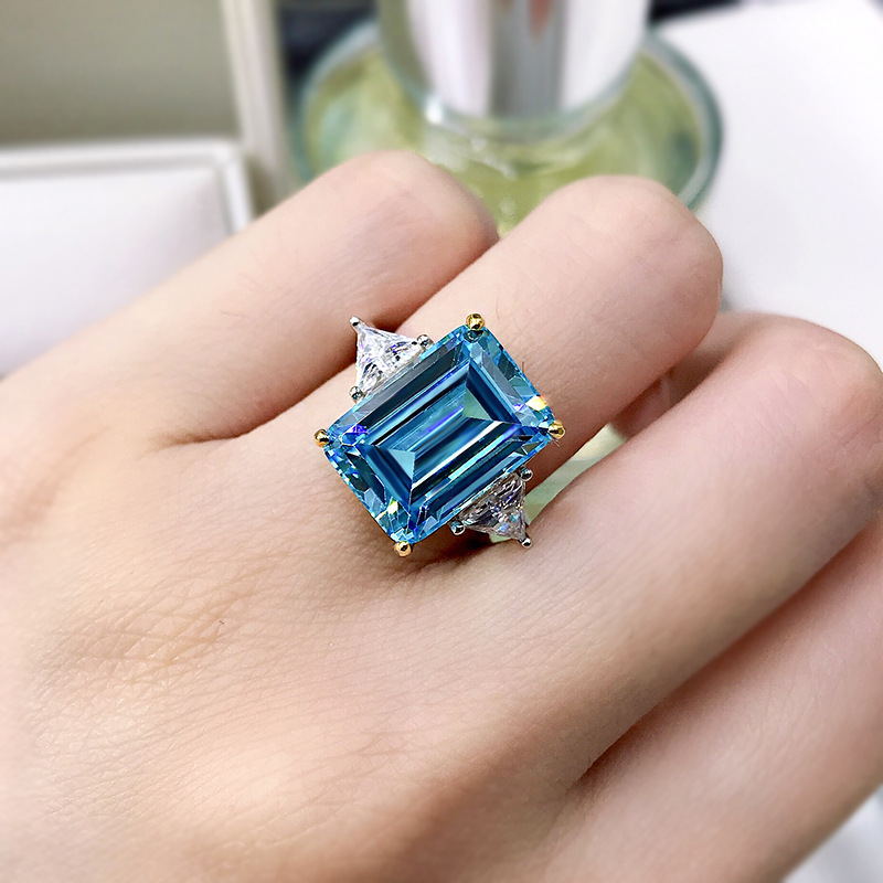 Emerald Cut Sterling Silver Engagement Ring With Street Luxury Shine - Image 3