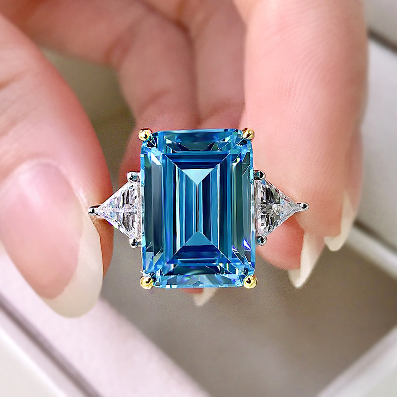 Emerald Cut Sterling Silver Engagement Ring With Street Luxury Shine