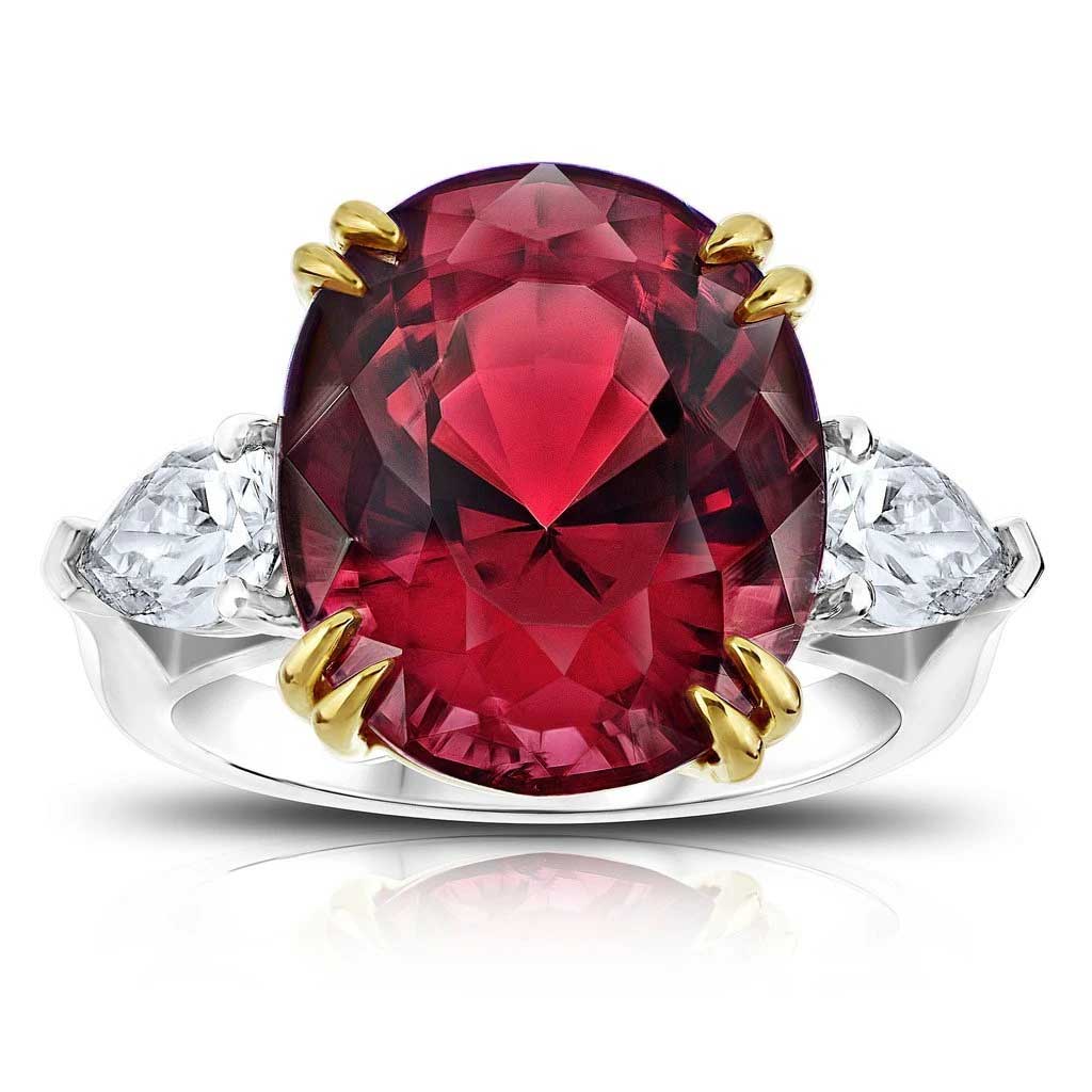 4.25 Ct Ruby Oval Cut 3-stone Ring In White Gold With Street Luxury Shine