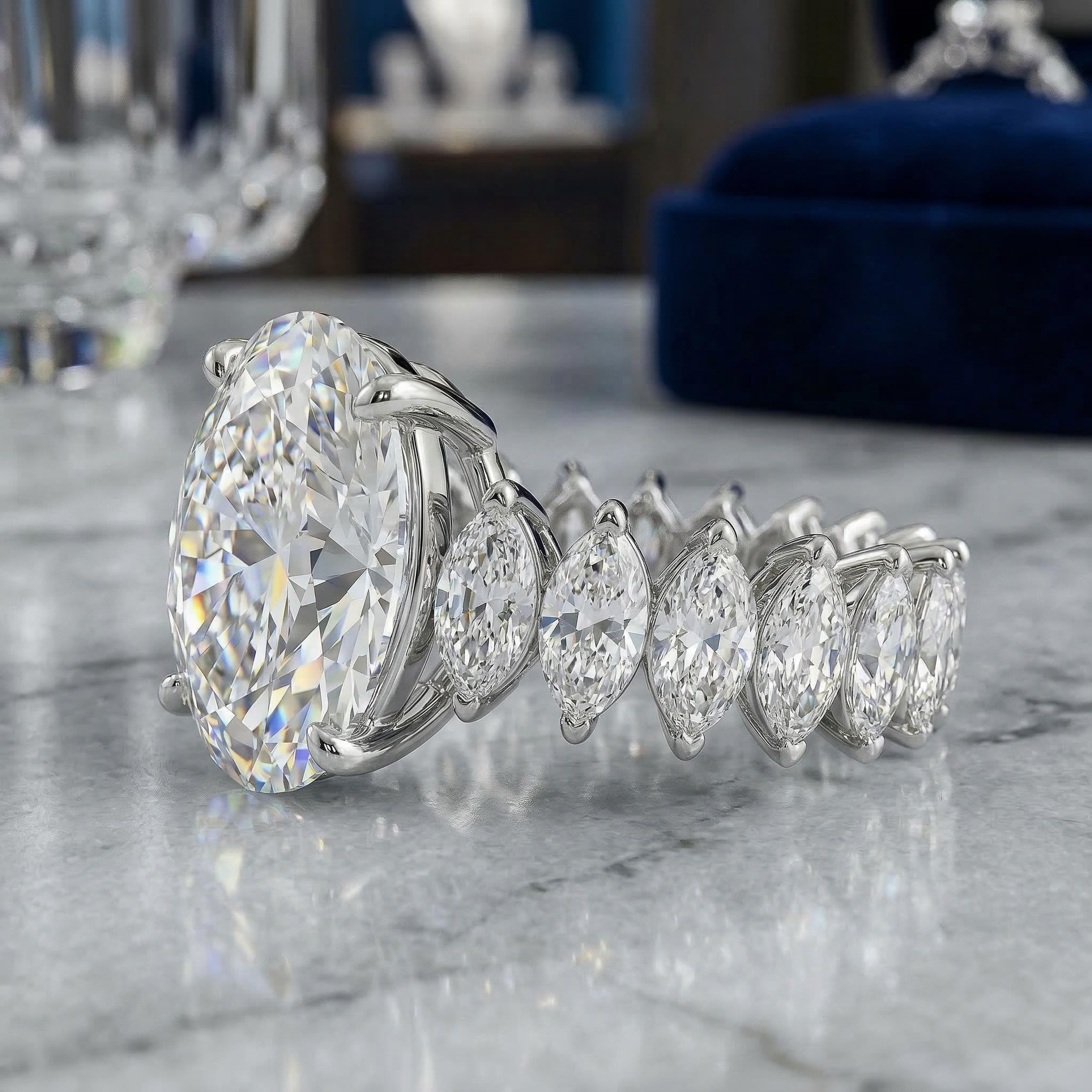 3.5 Ct Brilliant Oval Cut With Marquise Shape Side Stones Ring Gold - Image 4