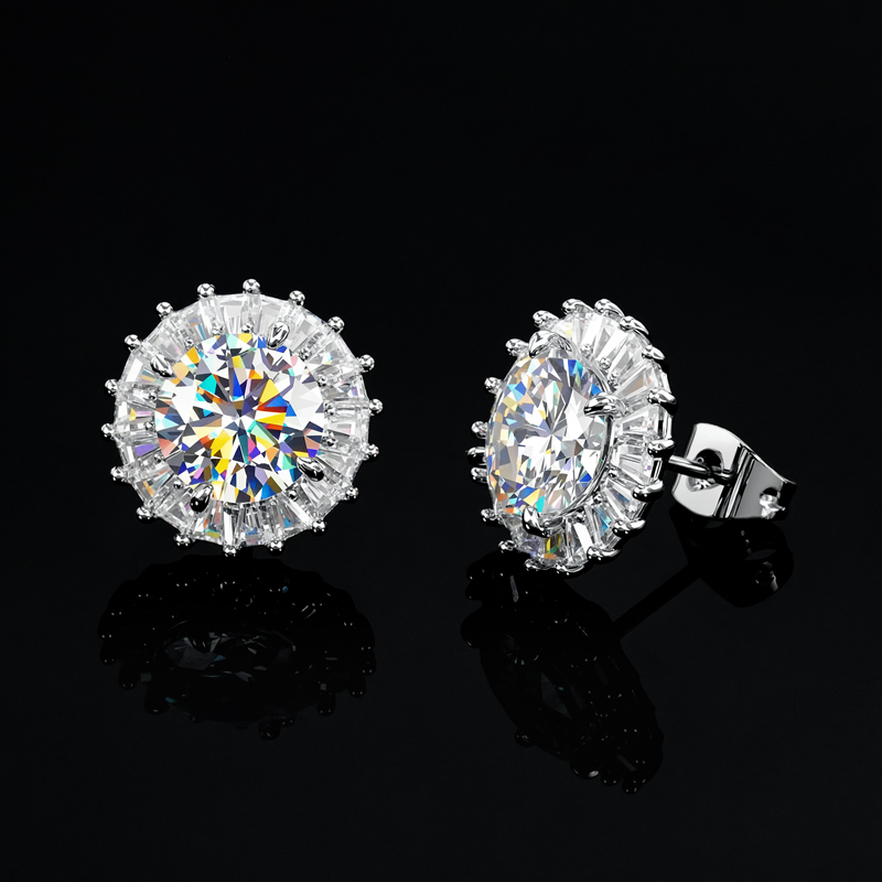 Brilliant Round Shaped Halo Stud Earring Iced Out Shine With Street Luxury