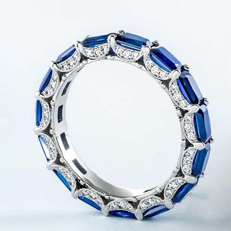 Sapphire Emerald Cut Eternity Band Ring With Bold Statement Appeal - Image 4