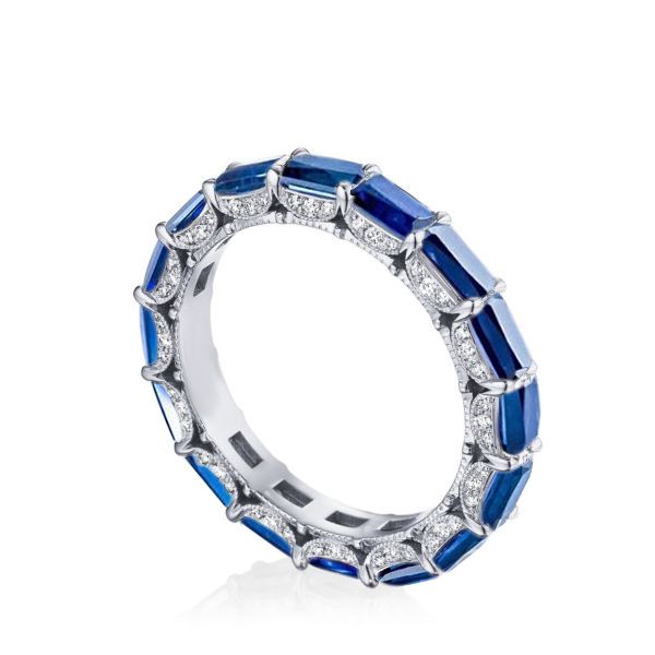 Sapphire Emerald Cut Eternity Band Ring With Bold Statement Appeal