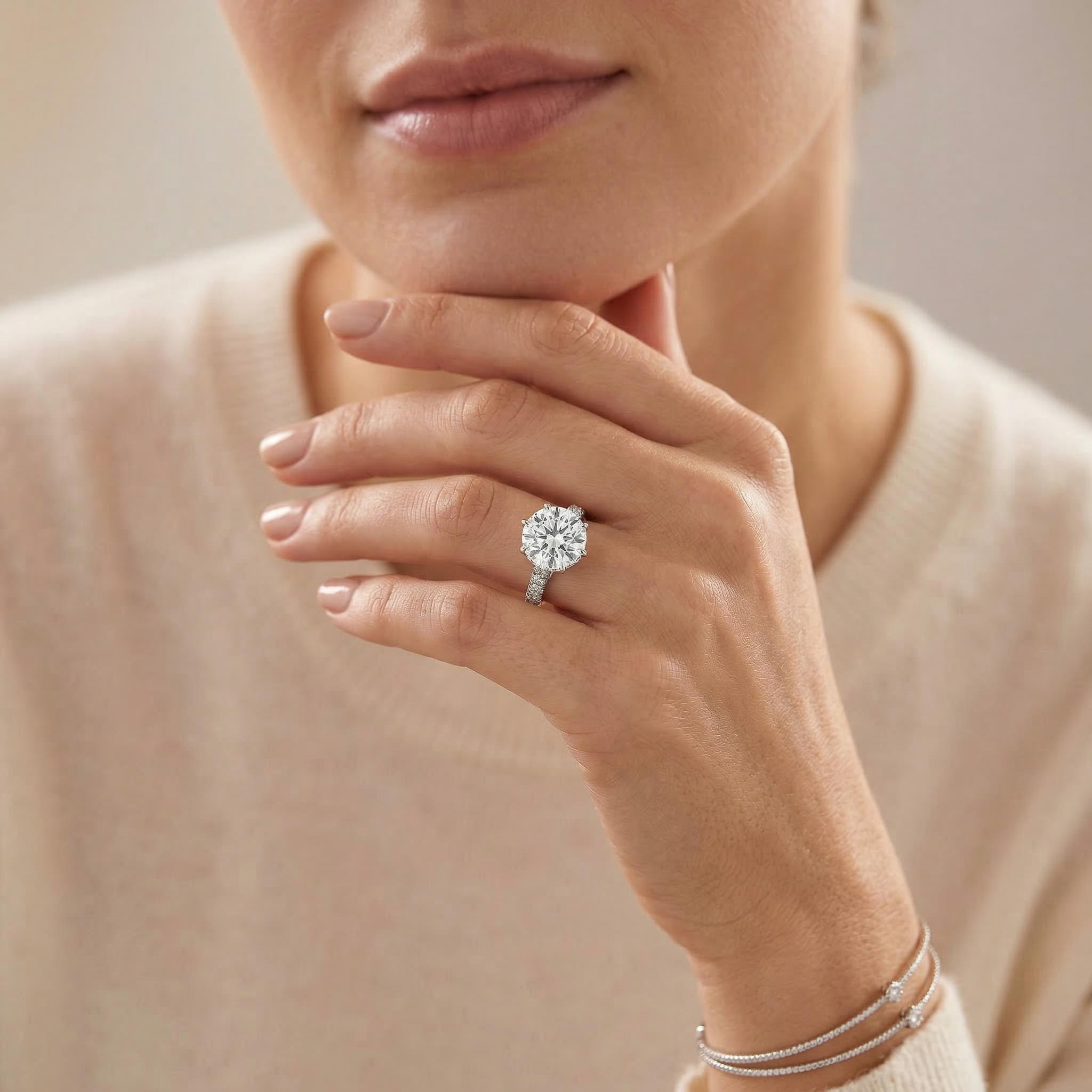 Classic 8-claw Round Cut Engagement Ring Silver With Street Luxury Shine - Image 3
