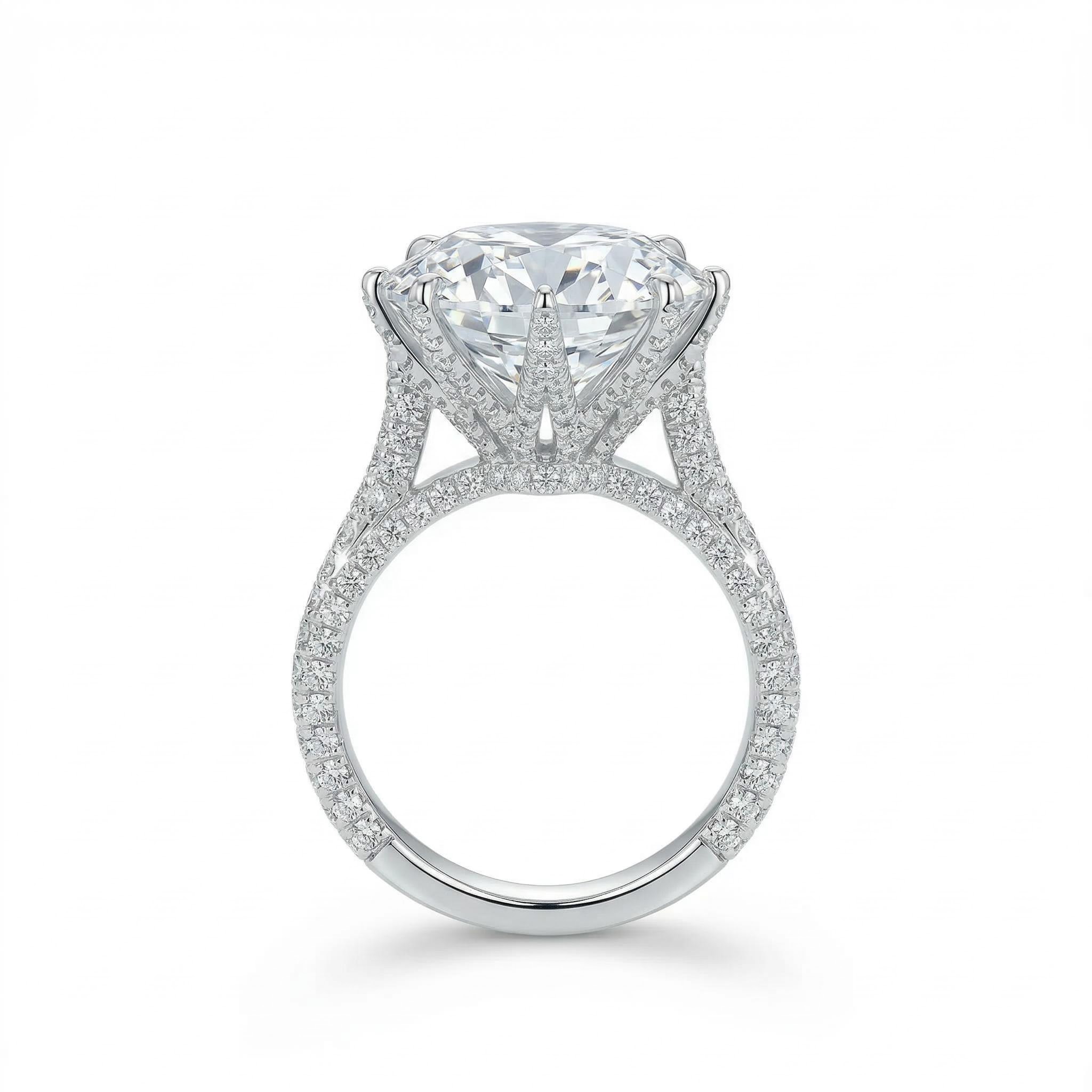Classic 8-claw Round Cut Engagement Ring Silver With Street Luxury Shine