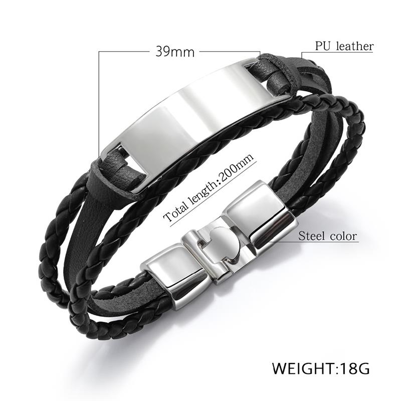Bold Men's Personalized Engraved Bracelet In Braid Leather And Steel - Image 5