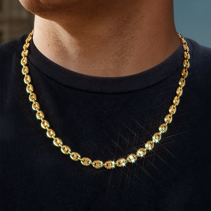 7mm 22 Stainless Steel Coffee Bean Chain In Gold With Street Luxury Shine