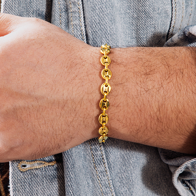 7mm 8 Stainless Steel Coffee Bean Bracelet In Gold With Gold Shine - Image 3