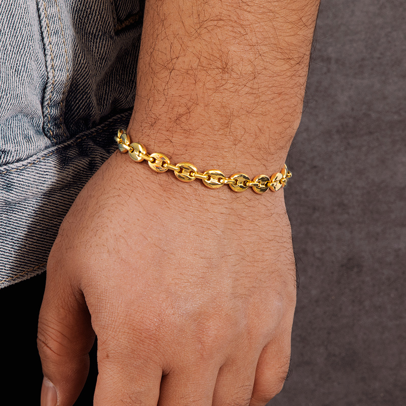 7mm 8 Stainless Steel Coffee Bean Bracelet In Gold With Gold Shine - Image 5