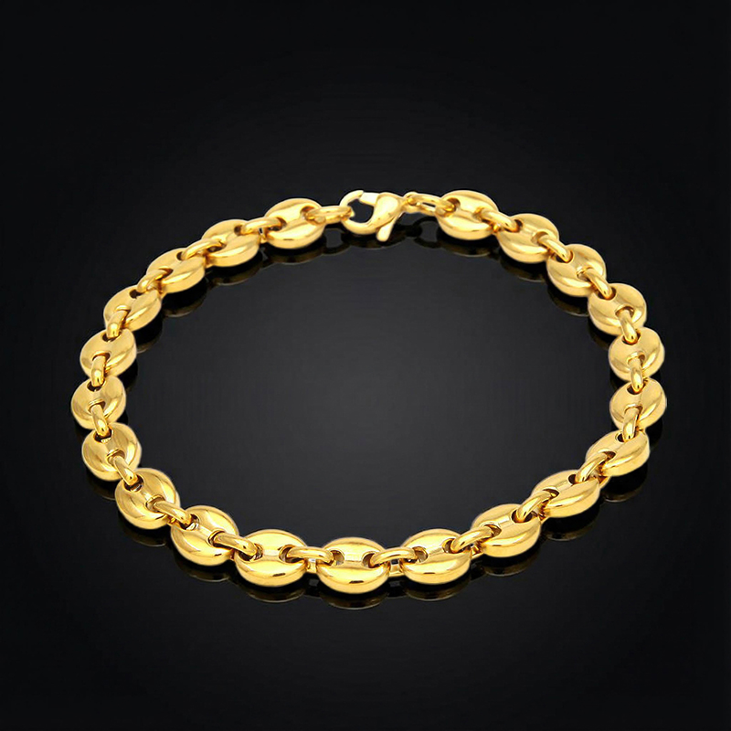 7mm 8 Stainless Steel Coffee Bean Bracelet In Gold With Gold Shine