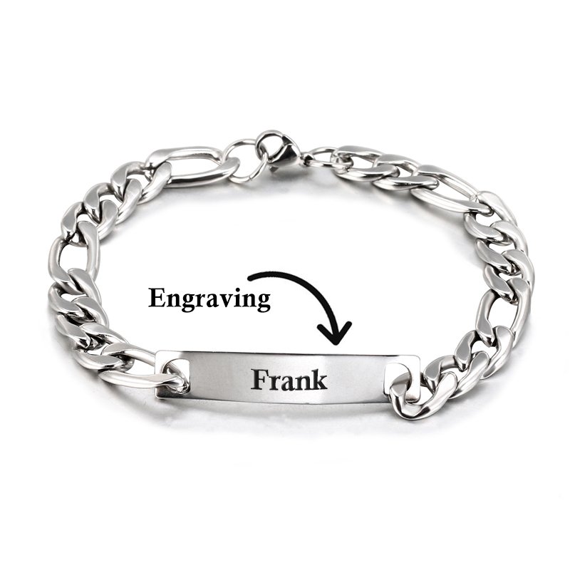 Men's Personalized Engraved Figaro Chain Id Bracelet Silver - Image 3
