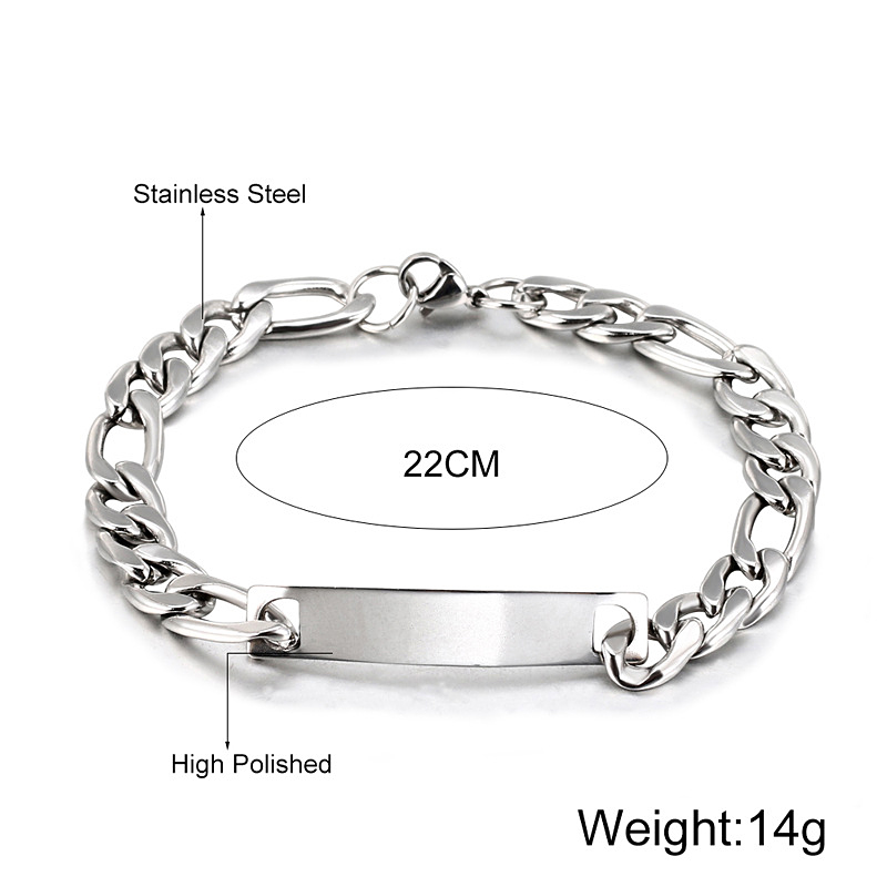 Men's Personalized Engraved Figaro Chain Id Bracelet Silver - Image 4