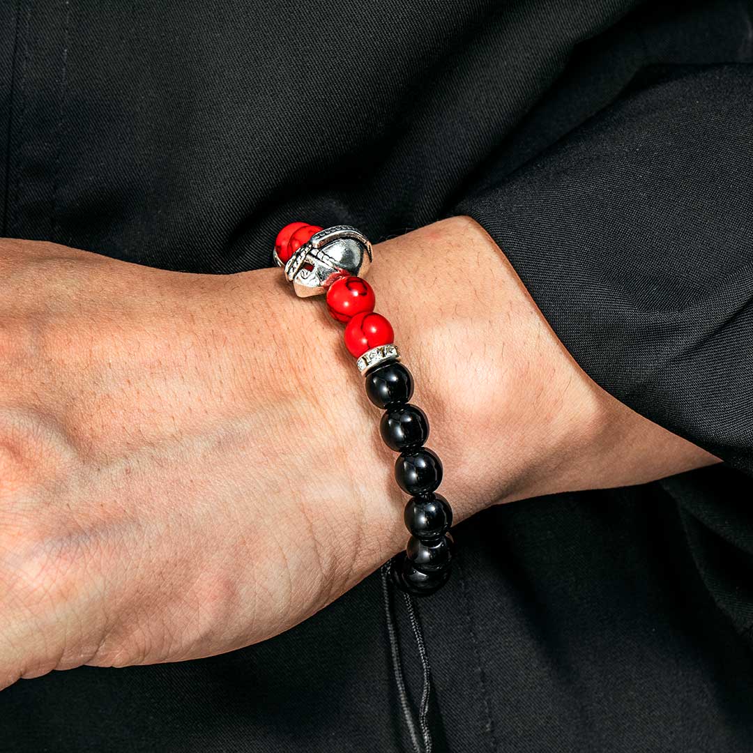 Spartan Warrior Helmet Beaded Bracelet Silver With Street Luxury Shine - Image 4