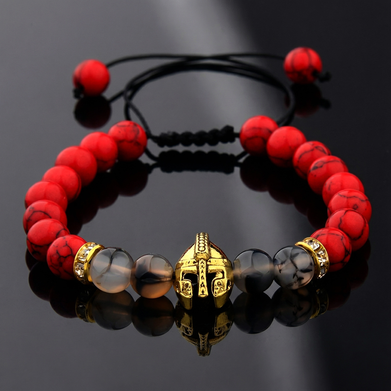 Spartan Warrior Helmet Beaded Bracelet Silver With Street Luxury Shine
