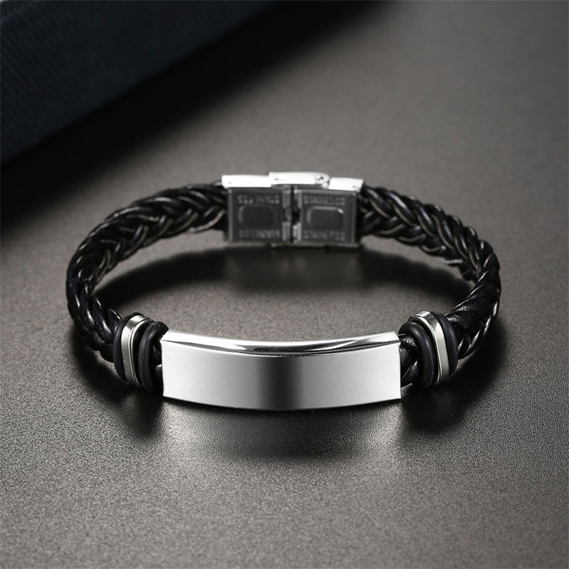 Street Luxury Men's Engraved Braid Leather Bracelet With Stainless Steel - Image 4