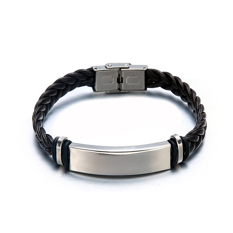 Street Luxury Men's Engraved Braid Leather Bracelet With Stainless Steel - Image 5