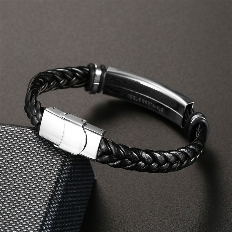 Street Luxury Men's Engraved Braid Leather Bracelet With Stainless Steel - Image 6