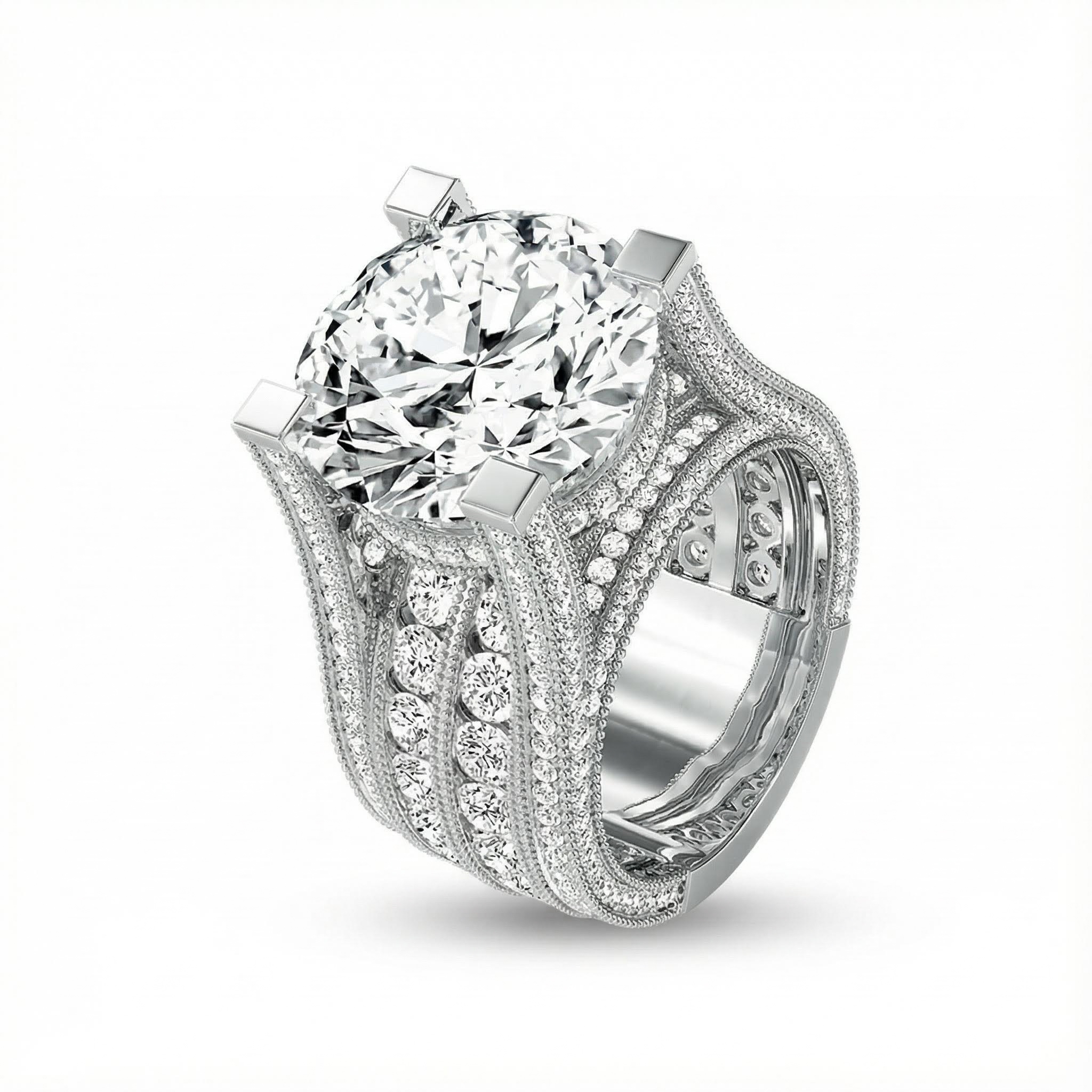 Round Brilliant Cut S925 Sterling Silver Engagement Ring With Silver Shine - Image 4