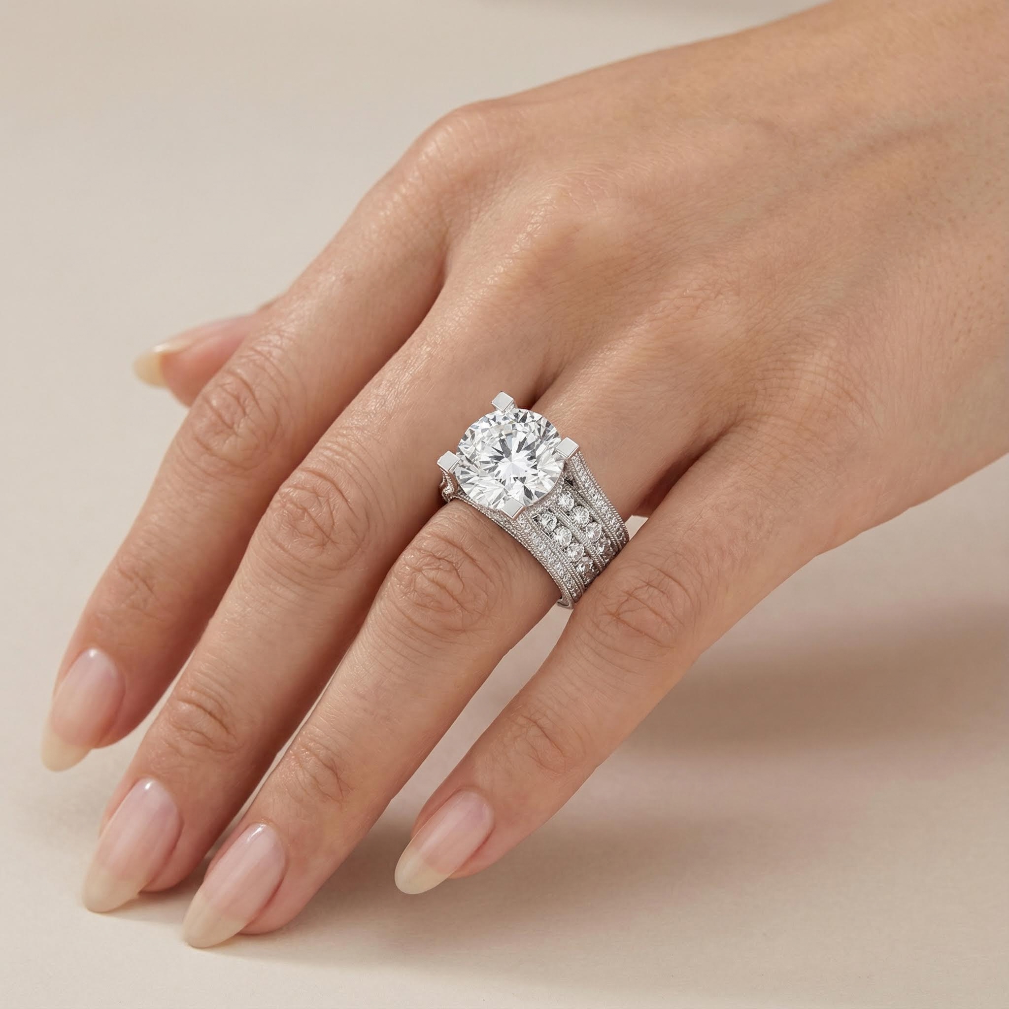 Round Brilliant Cut S925 Sterling Silver Engagement Ring With Silver Shine - Image 6