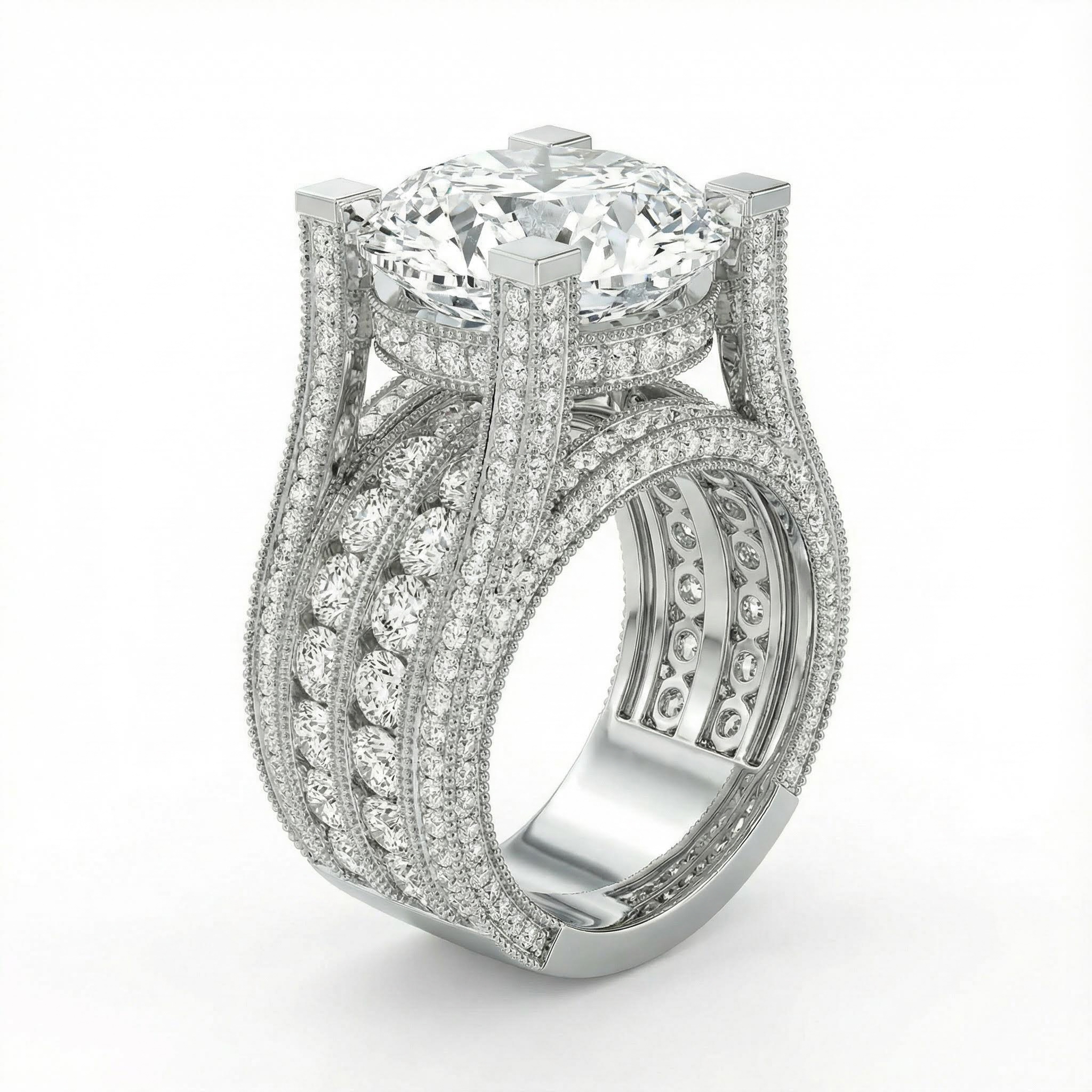 Round Brilliant Cut S925 Sterling Silver Engagement Ring With Silver Shine