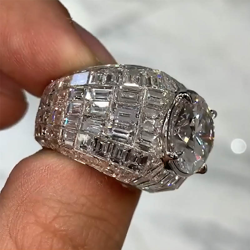 5.8 Ct Round& Emerald Cut Ring Bold Statement Style With Street Luxury - Image 4